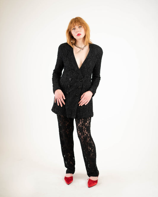 Carmen Marc Valvo beaded suit w sheer pants