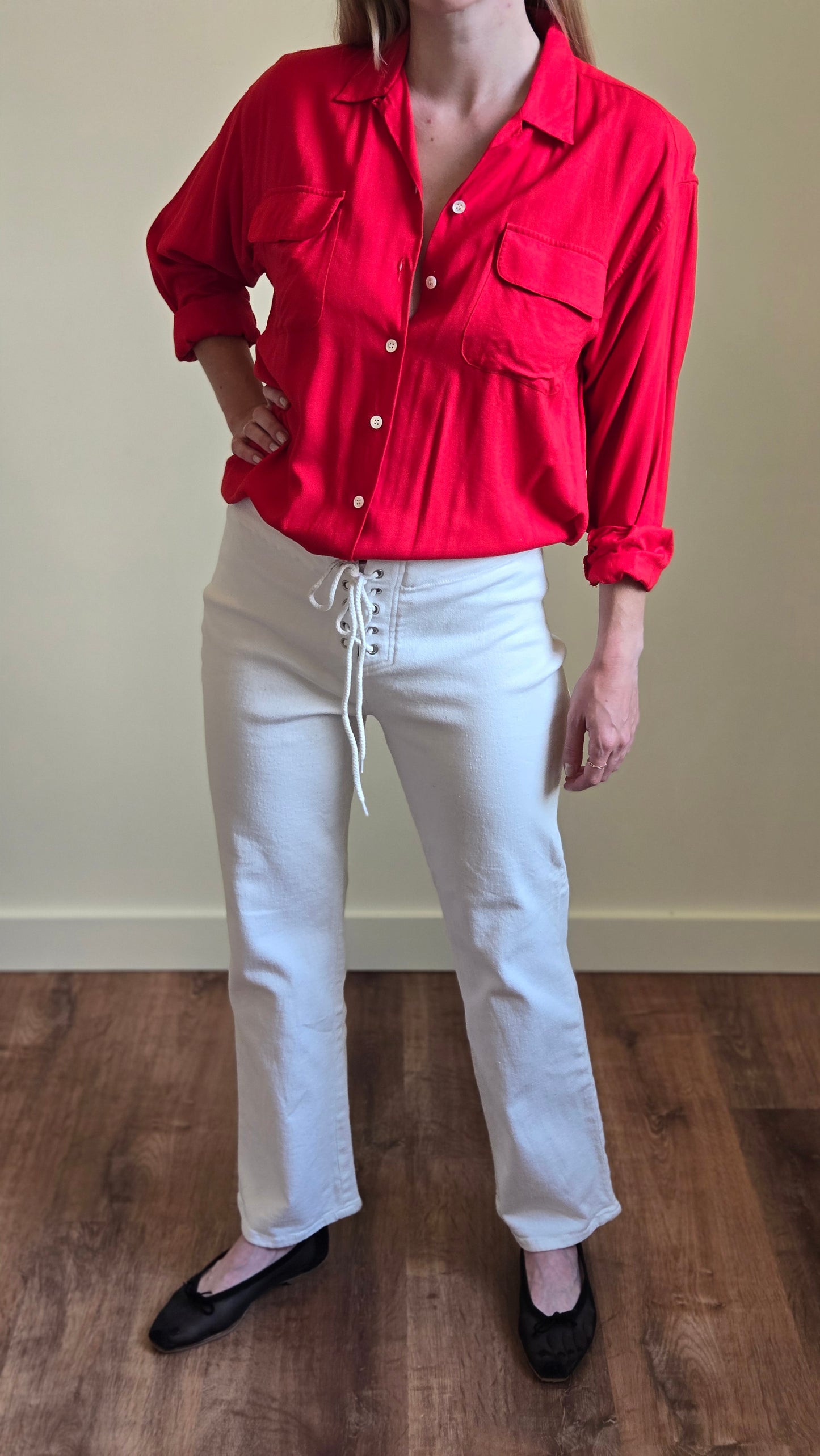 Gap red draped rayon shirt