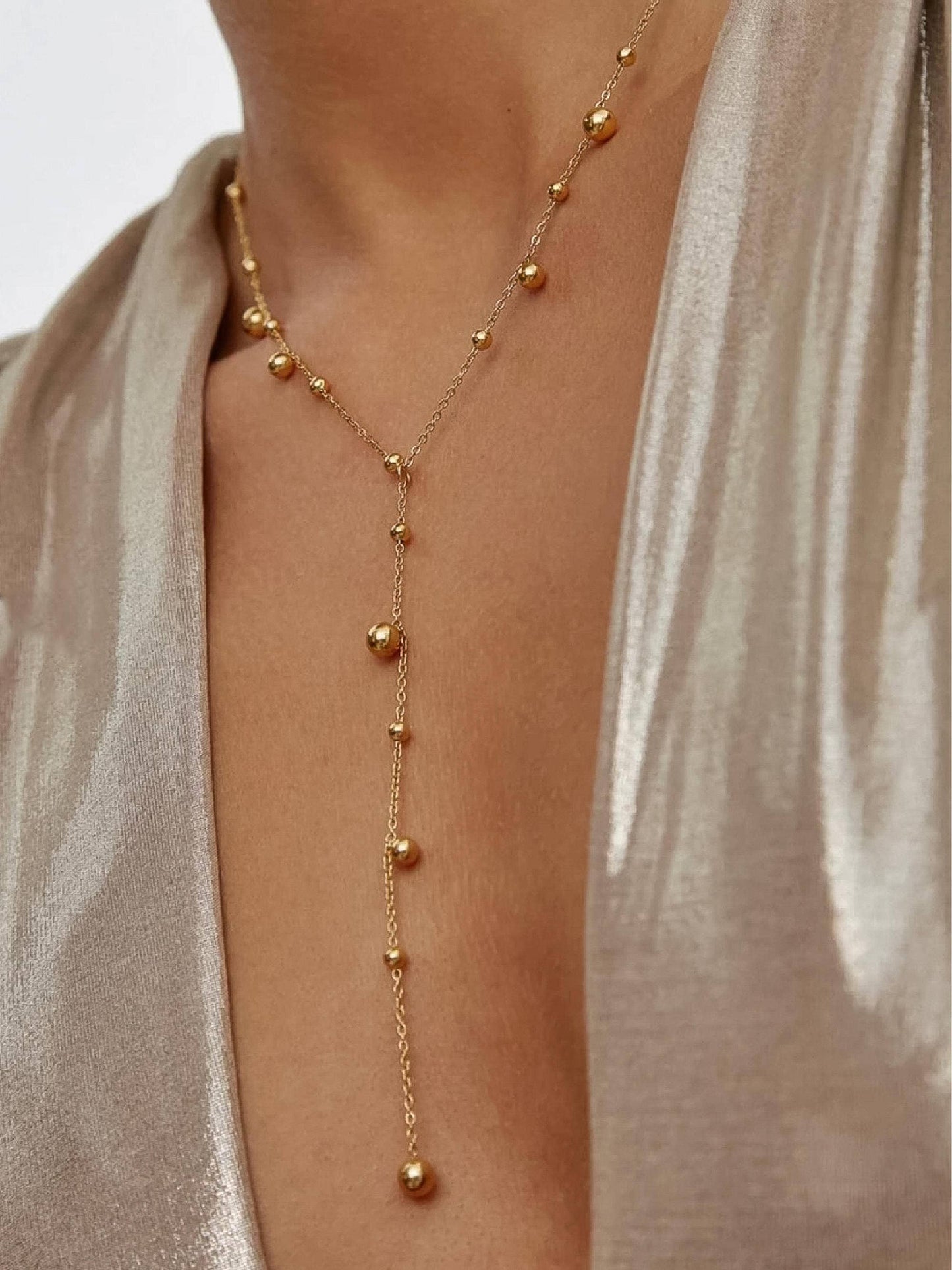 Brisse Gold Beaded Y Lariat Necklace