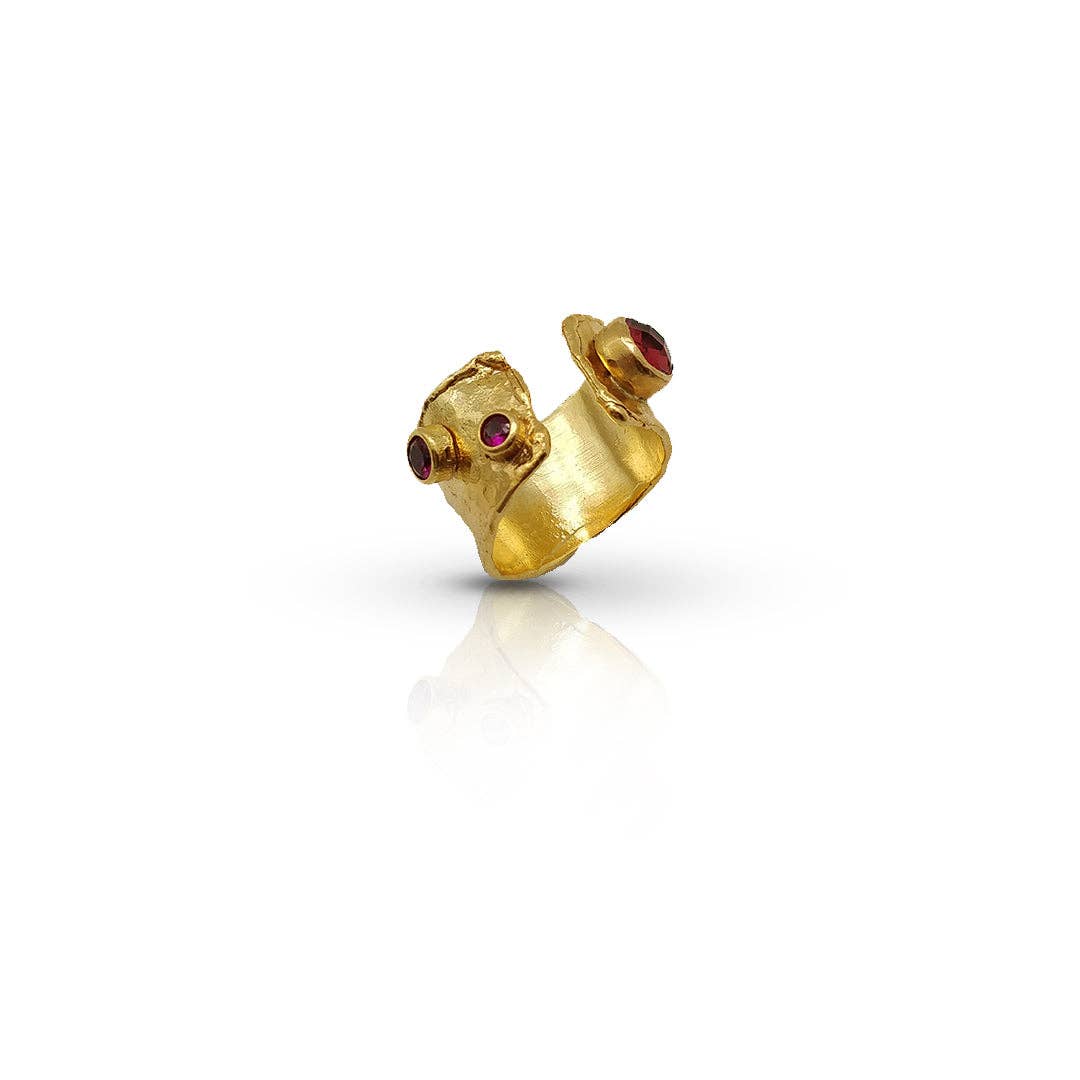Wide Band with Ruby Cz Handmade Gold Statement Ring