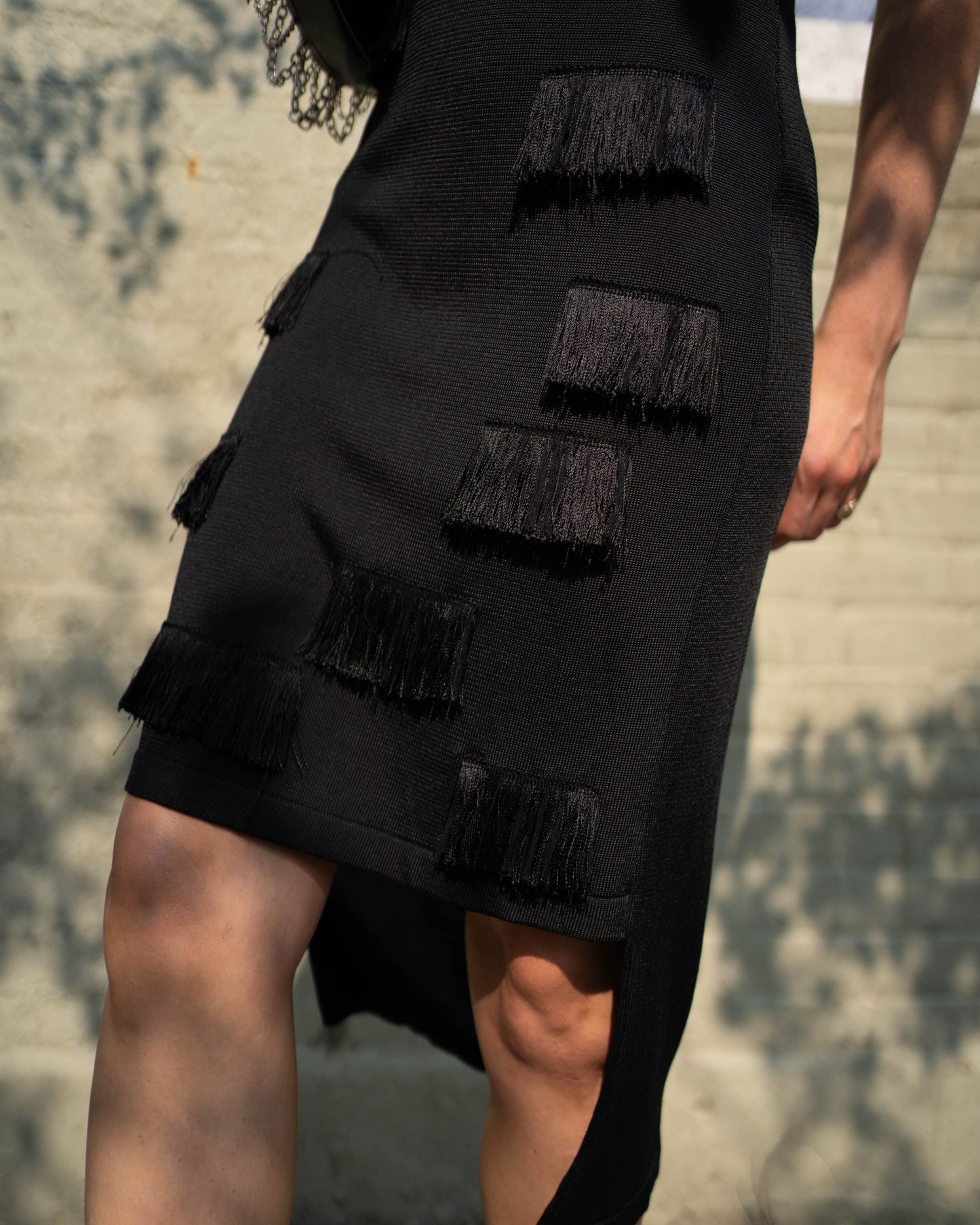 Alberto Makali semi-sheer knit fringe dress