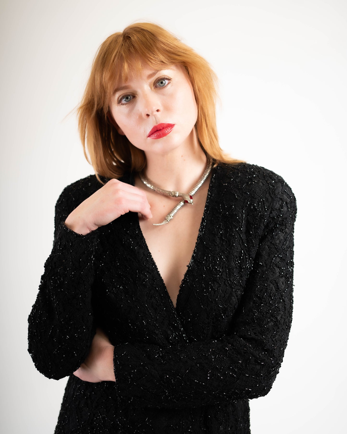 Carmen Marc Valvo beaded suit w sheer pants