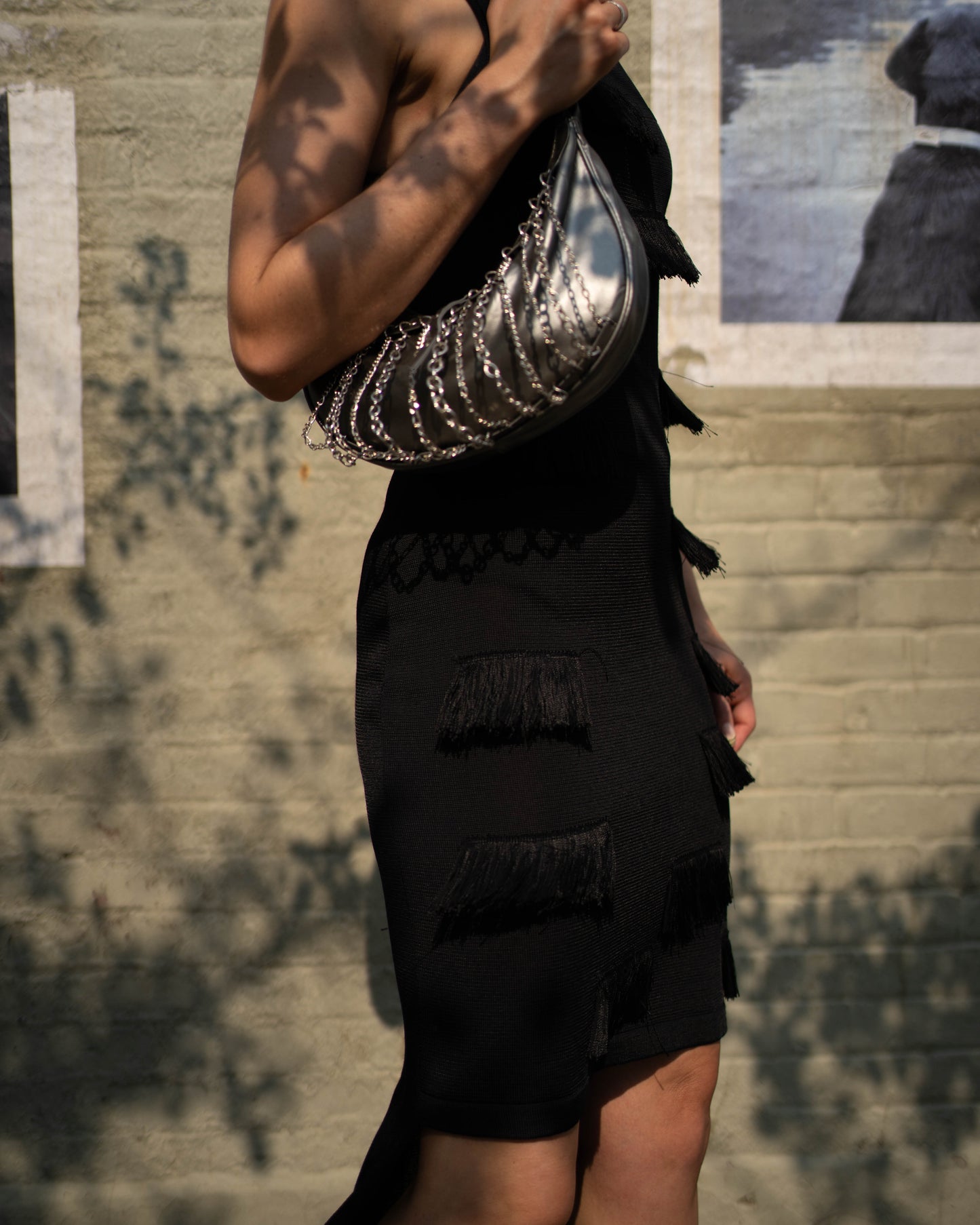 Alberto Makali semi-sheer knit fringe dress