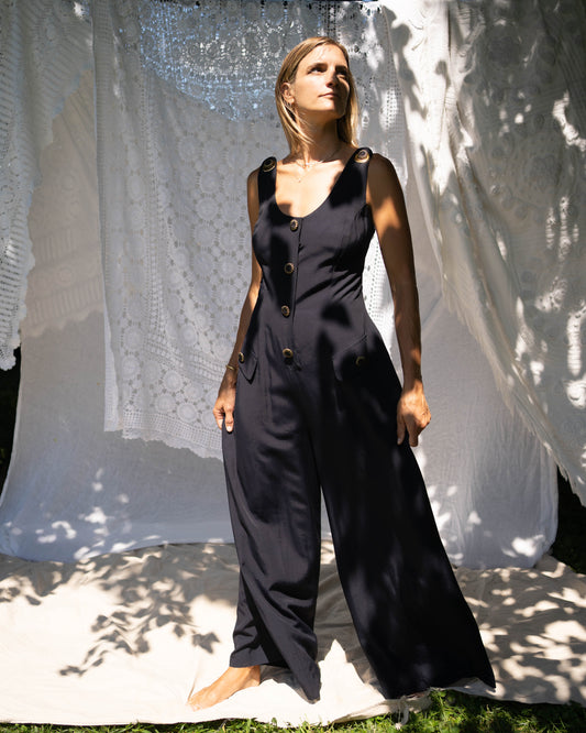 Navy chain strap palazzo jumpsuit