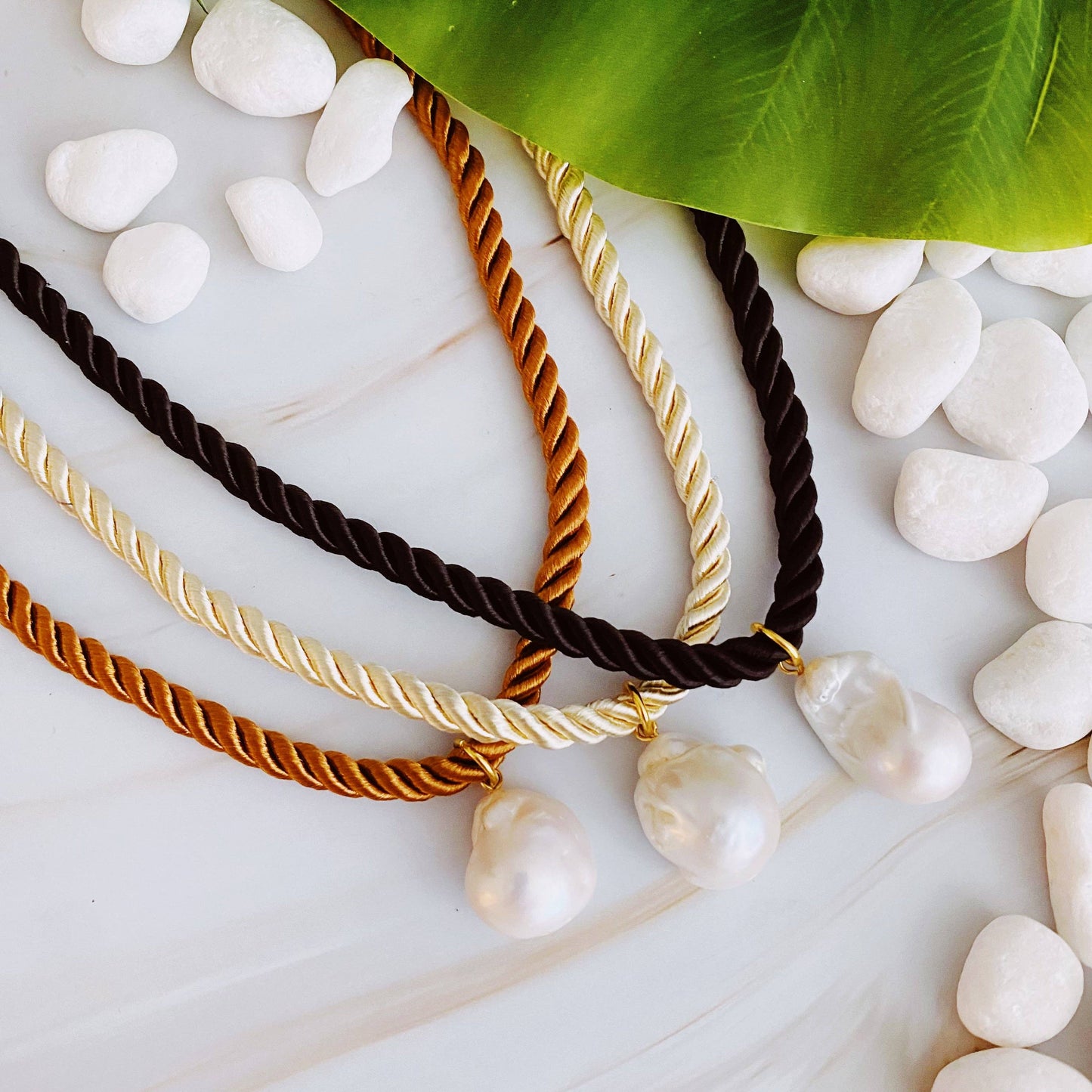 Satin Rope Baroque Pearl Necklace: Black