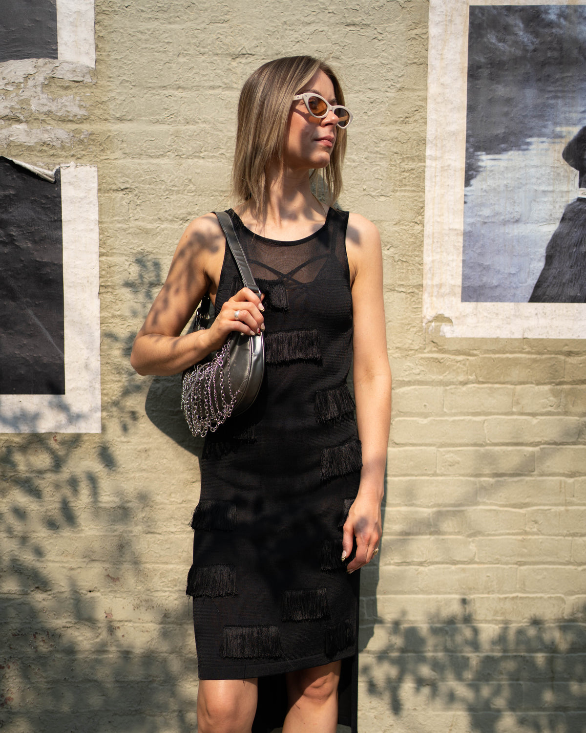 Alberto Makali semi-sheer knit fringe dress