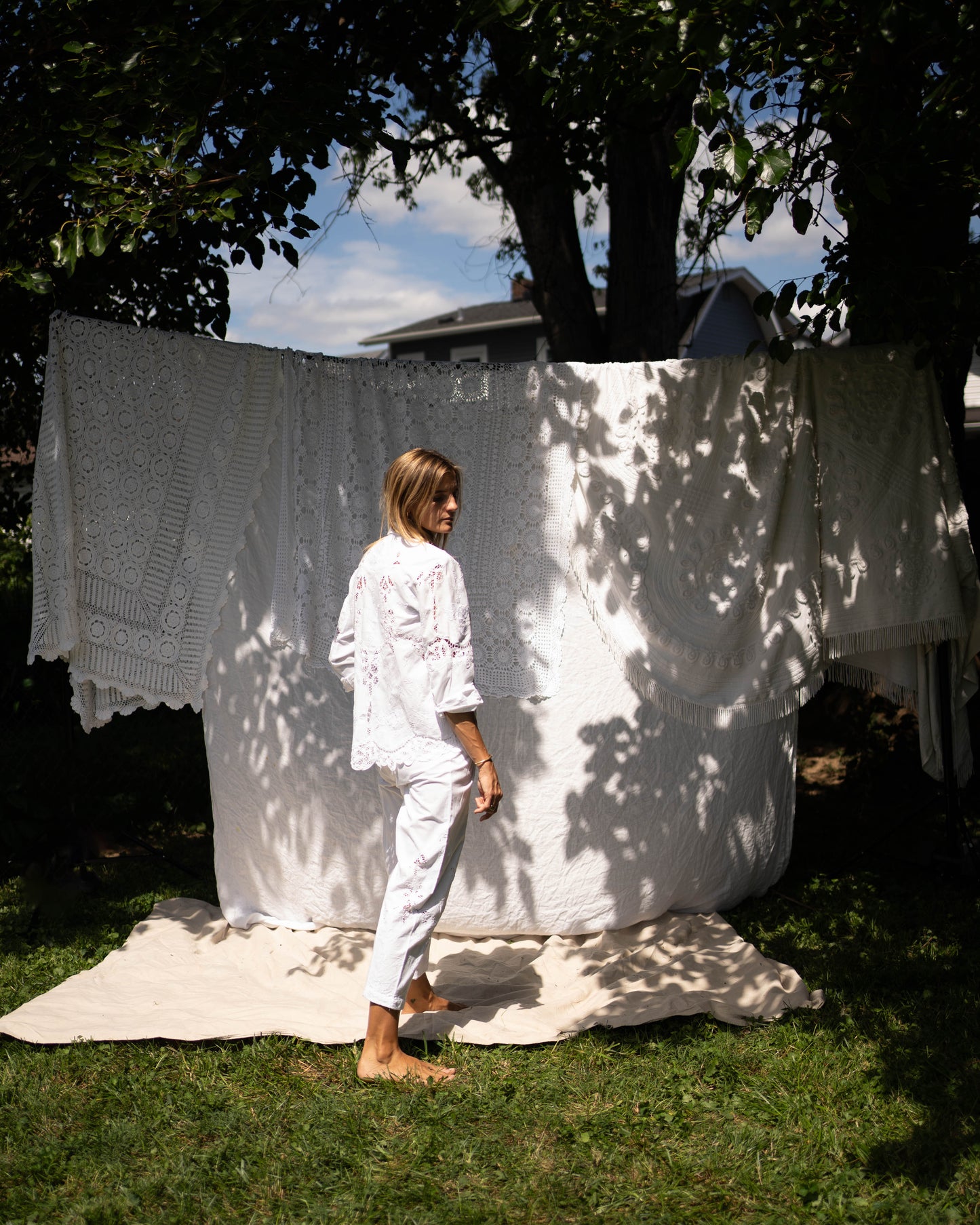 Lim's white broderie anglaise pant set