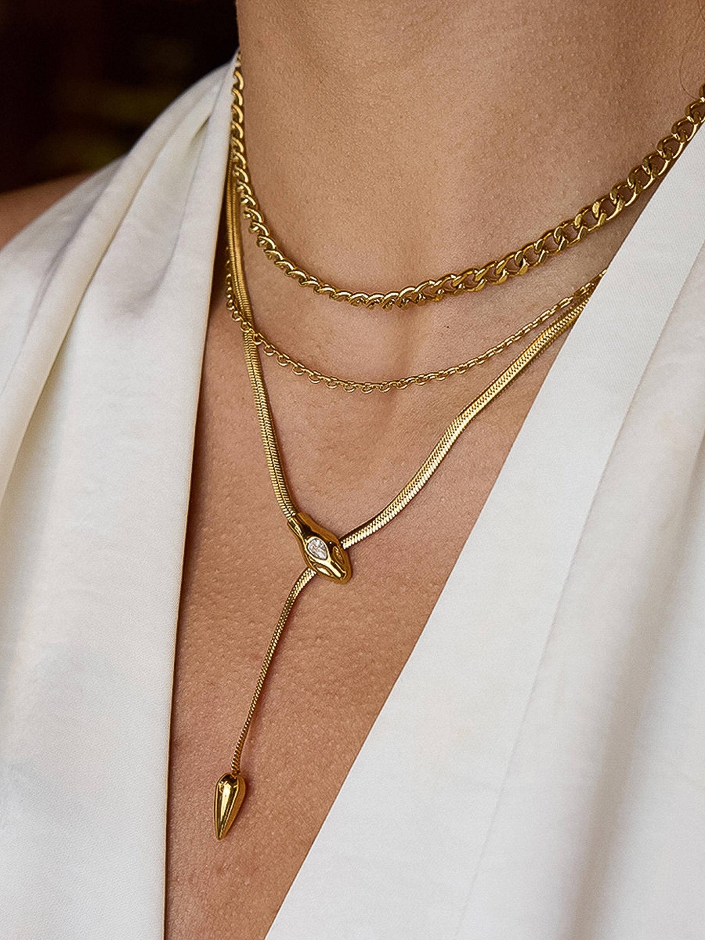 Gildora gold serpent lariat necklace