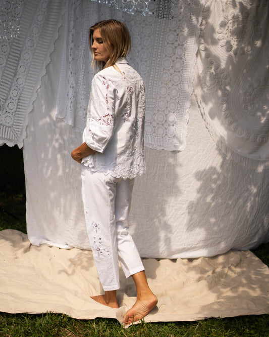 Lim's white broderie anglaise pant set
