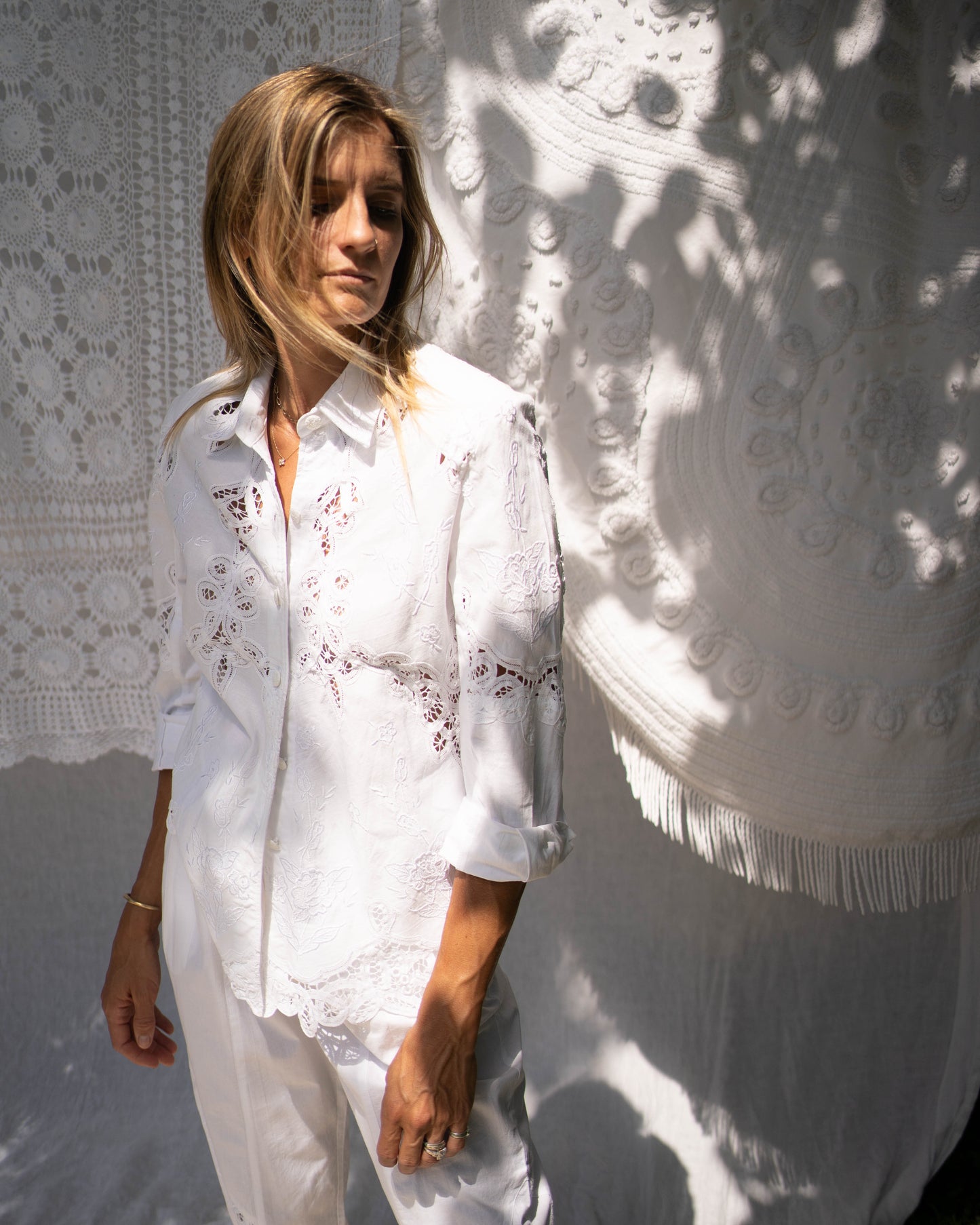Lim's white broderie anglaise pant set