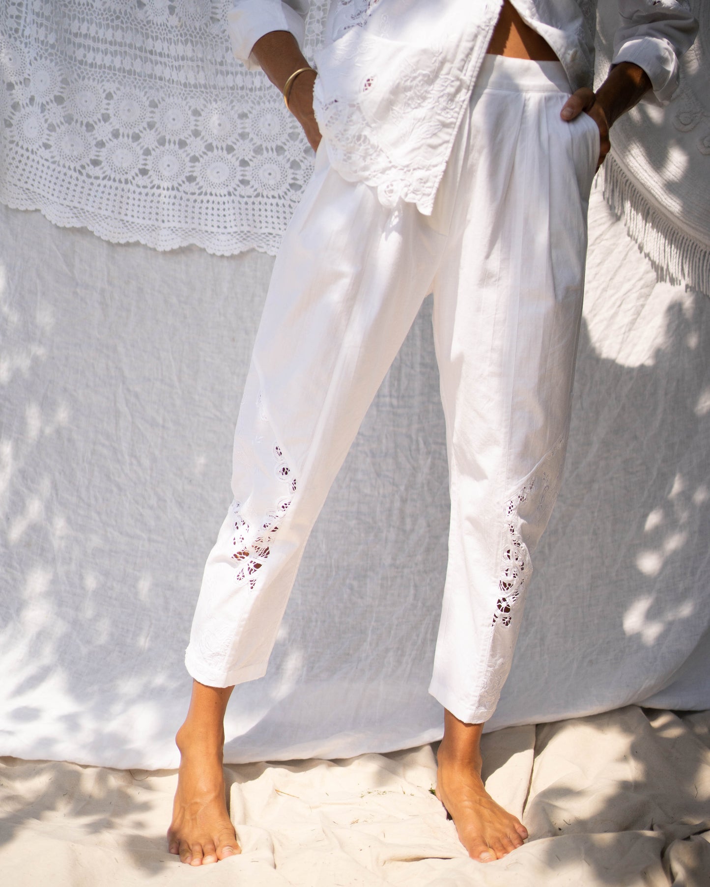 Lim's white broderie anglaise pant set