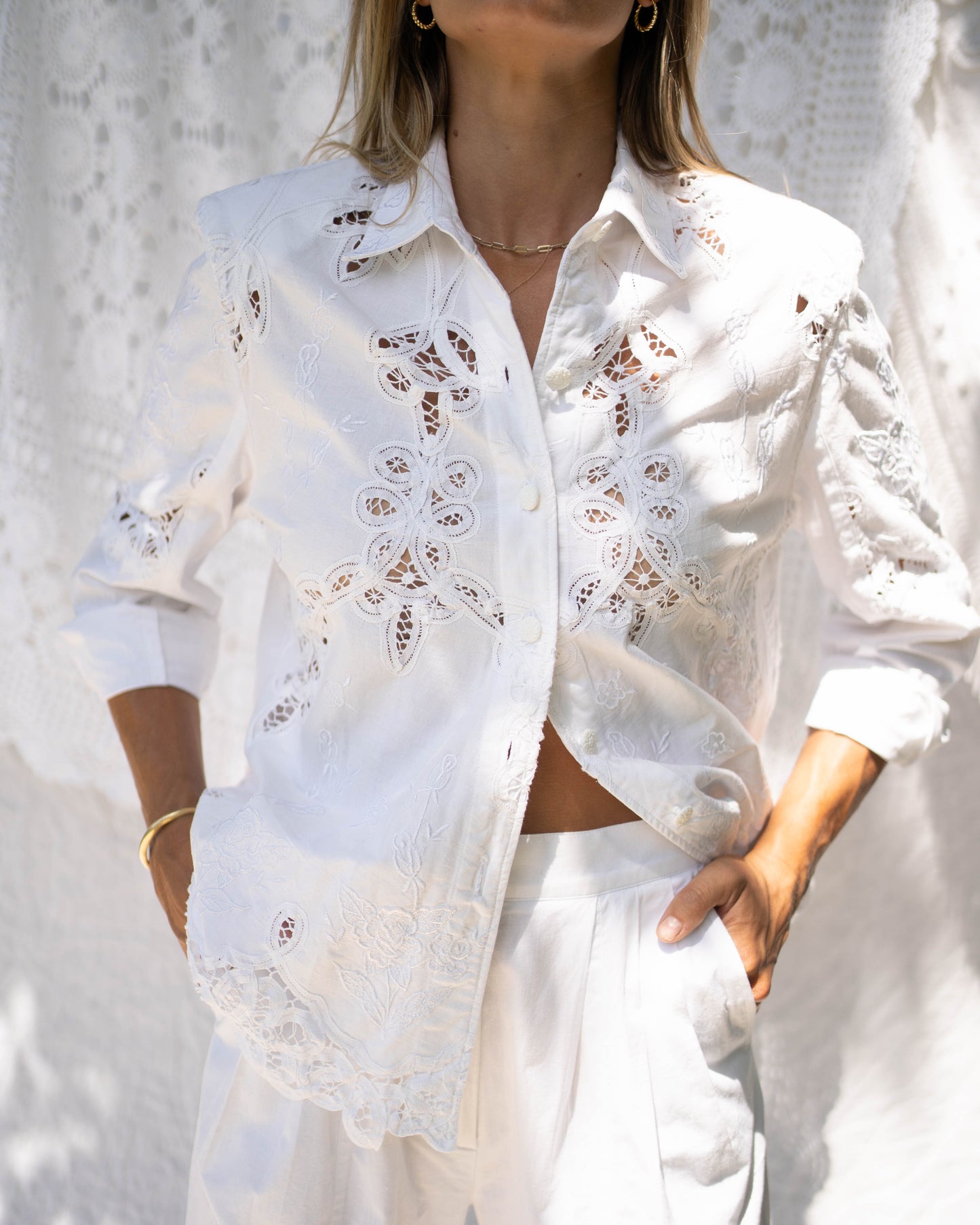 Lim's white broderie anglaise pant set