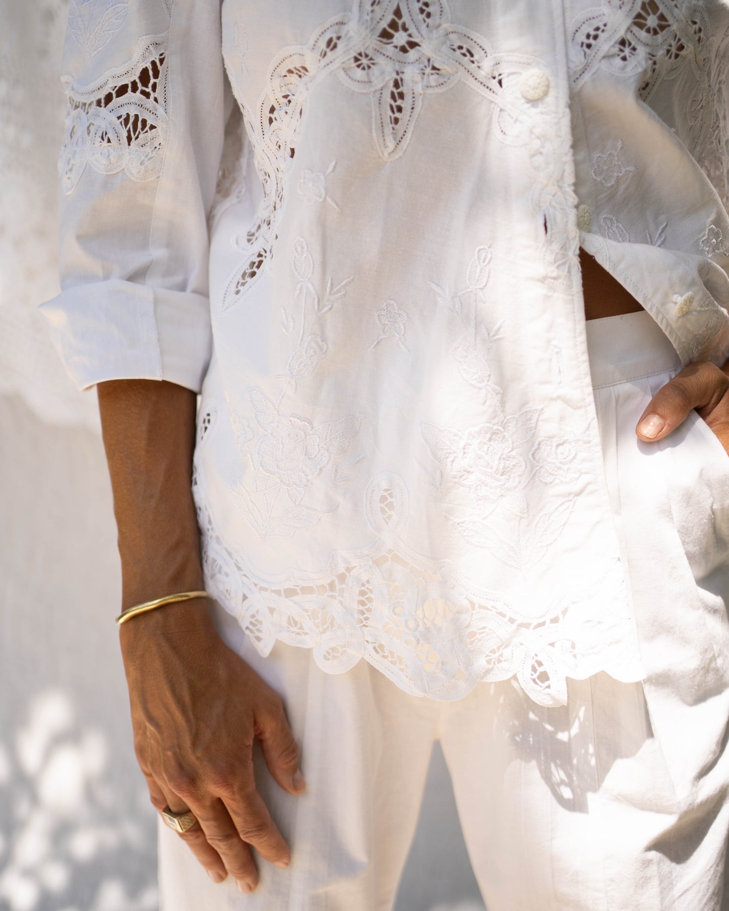 Lim's white broderie anglaise pant set