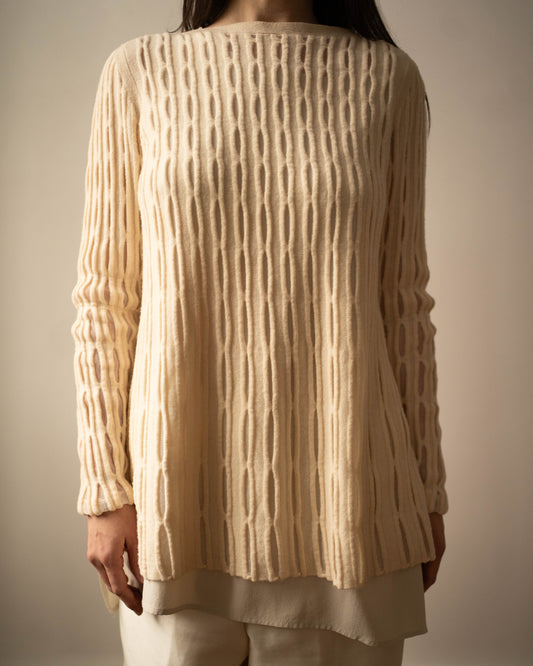 Cream peekaboo boat neck tunic