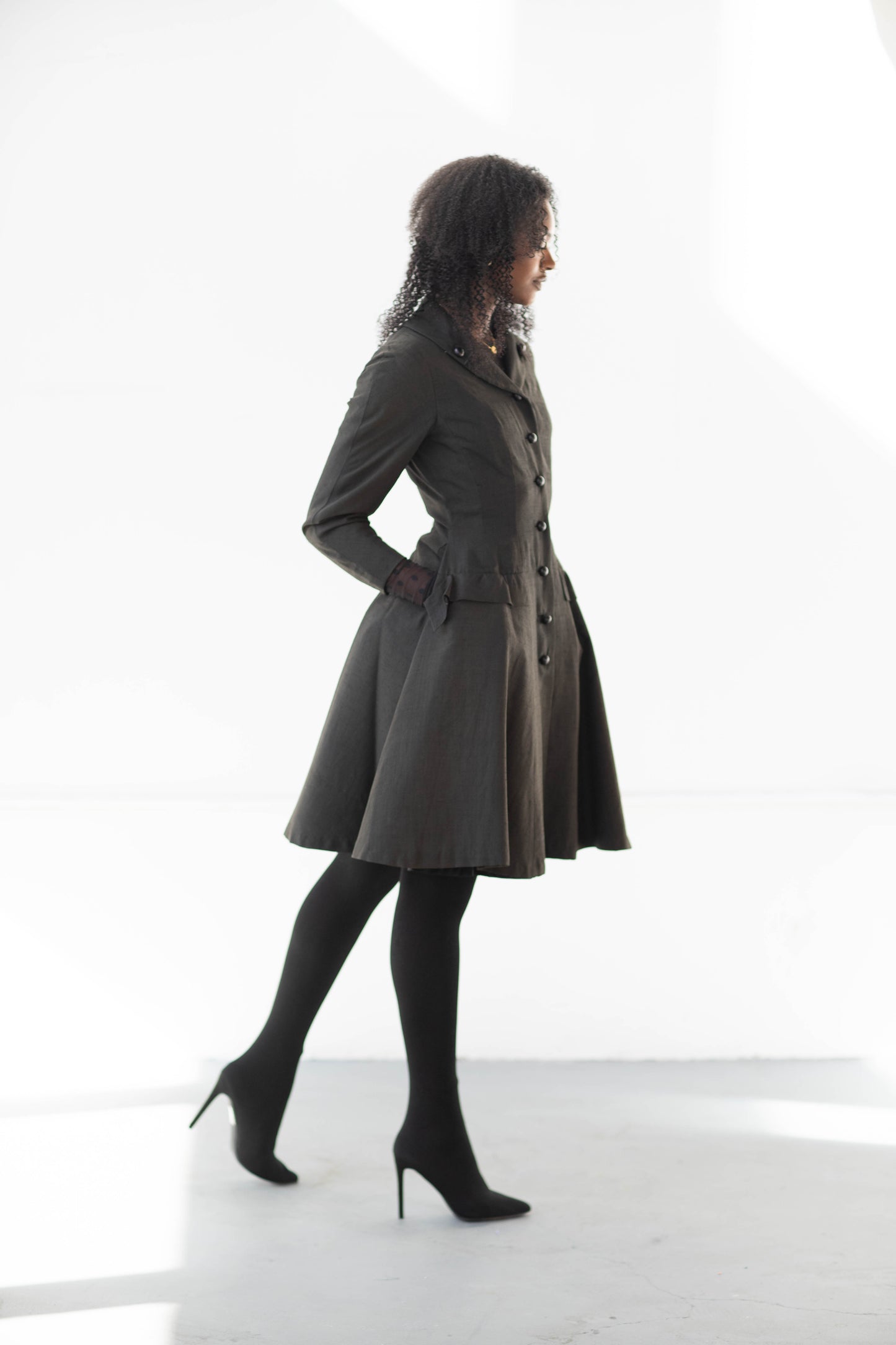 Gimbel Brother's charcoal silk princess coat dress