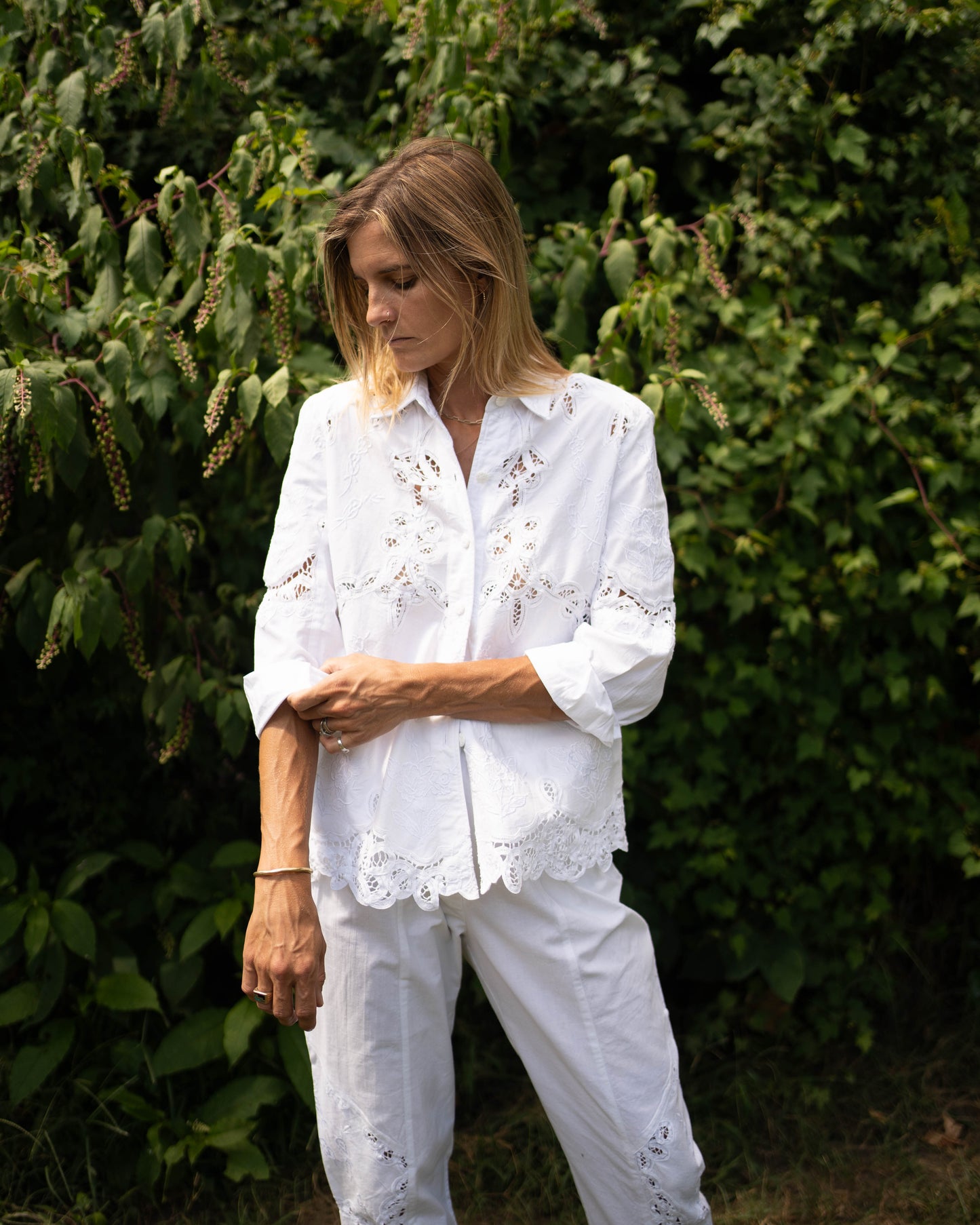 Lim's white broderie anglaise pant set