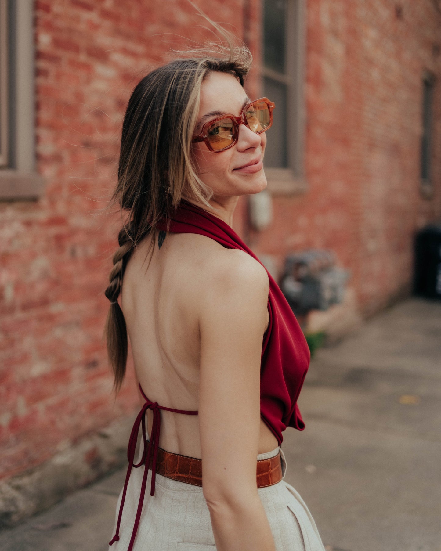 Wine backless deep cowl top