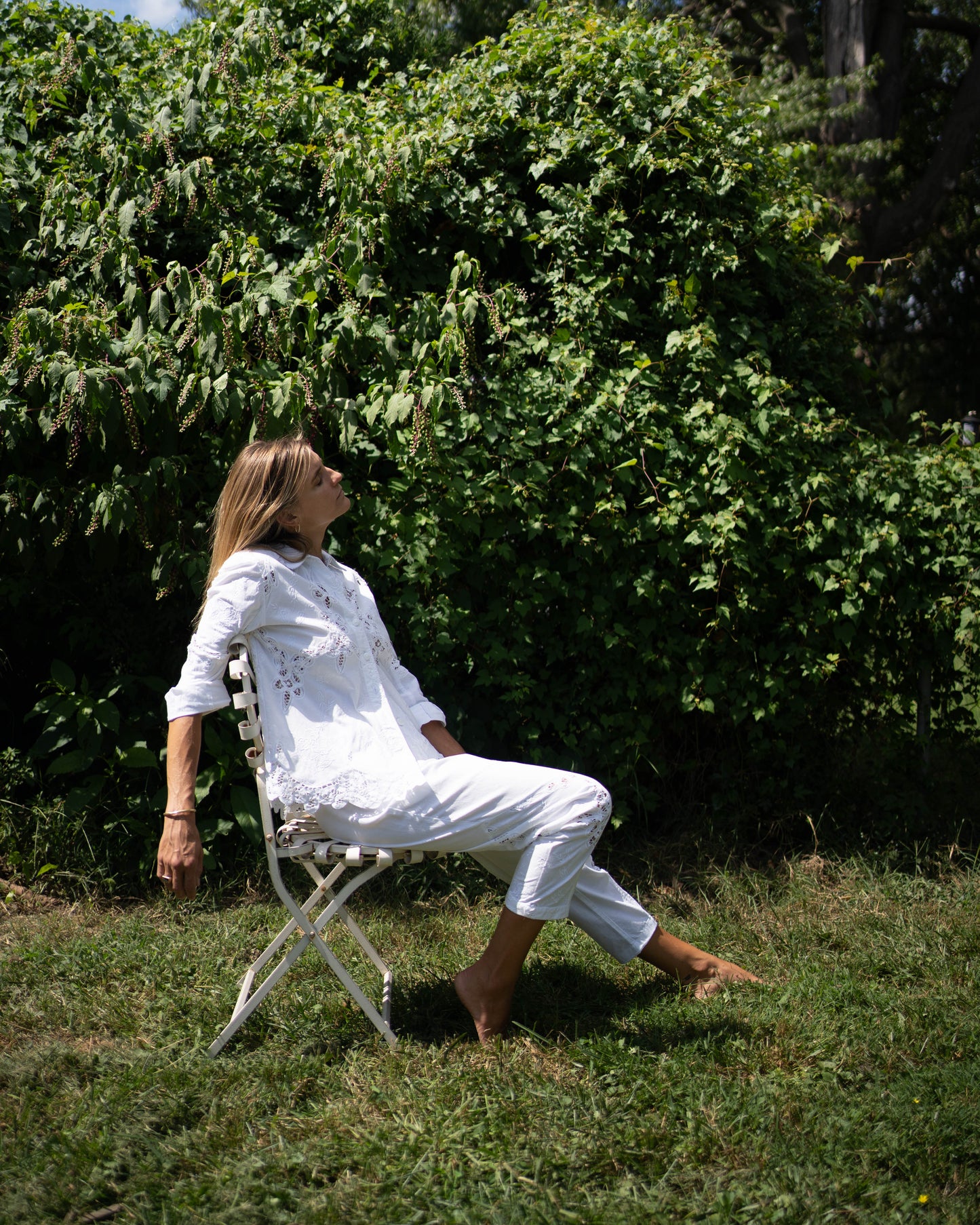 Lim's white broderie anglaise pant set
