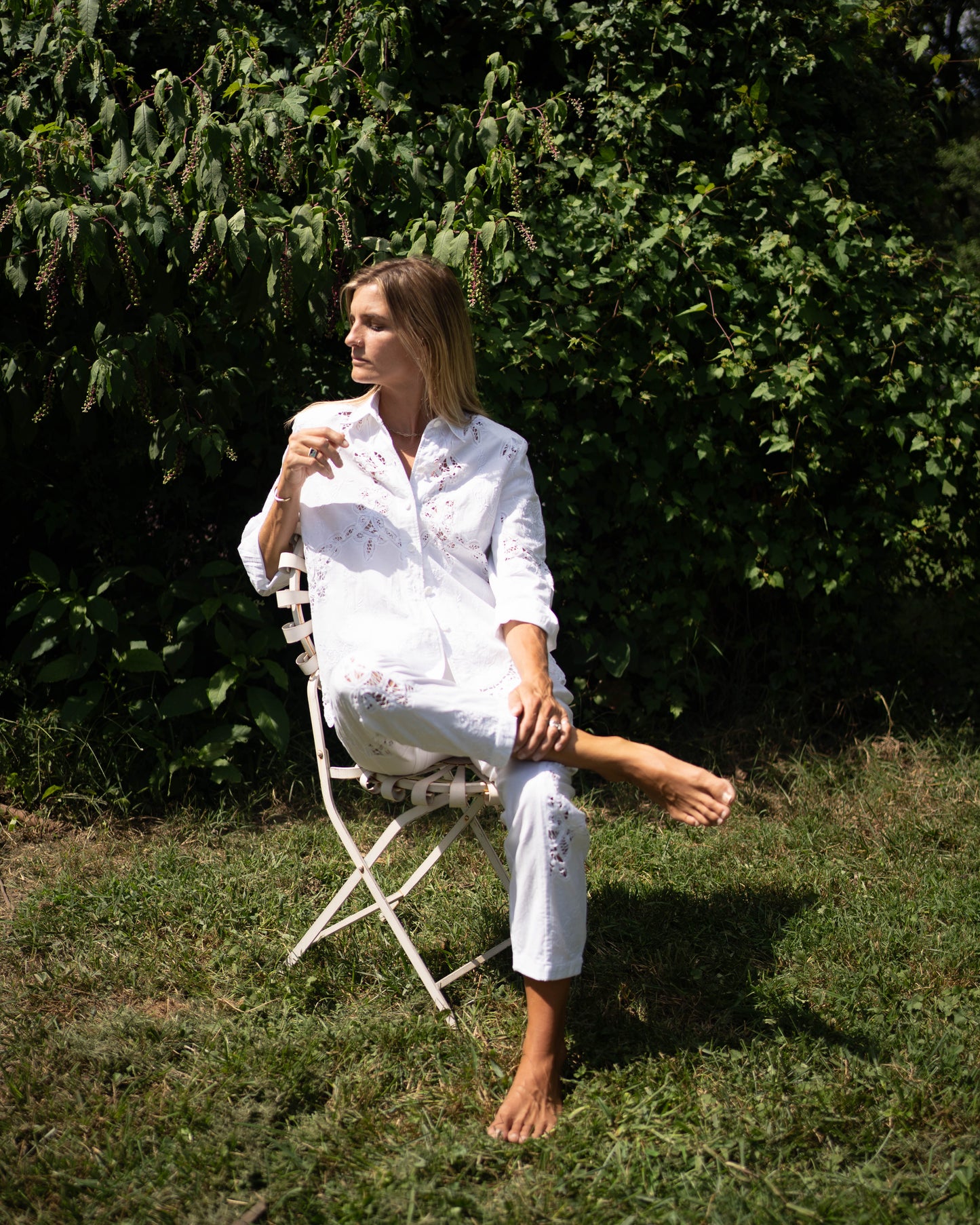 Lim's white broderie anglaise pant set