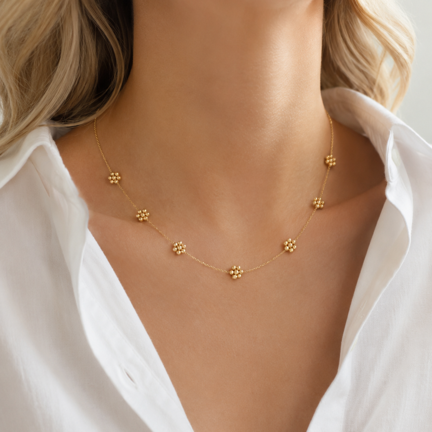 Dainty Golden Bead Flower Necklace