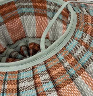 Checkered Straw Sun Hat: Brick red/mint