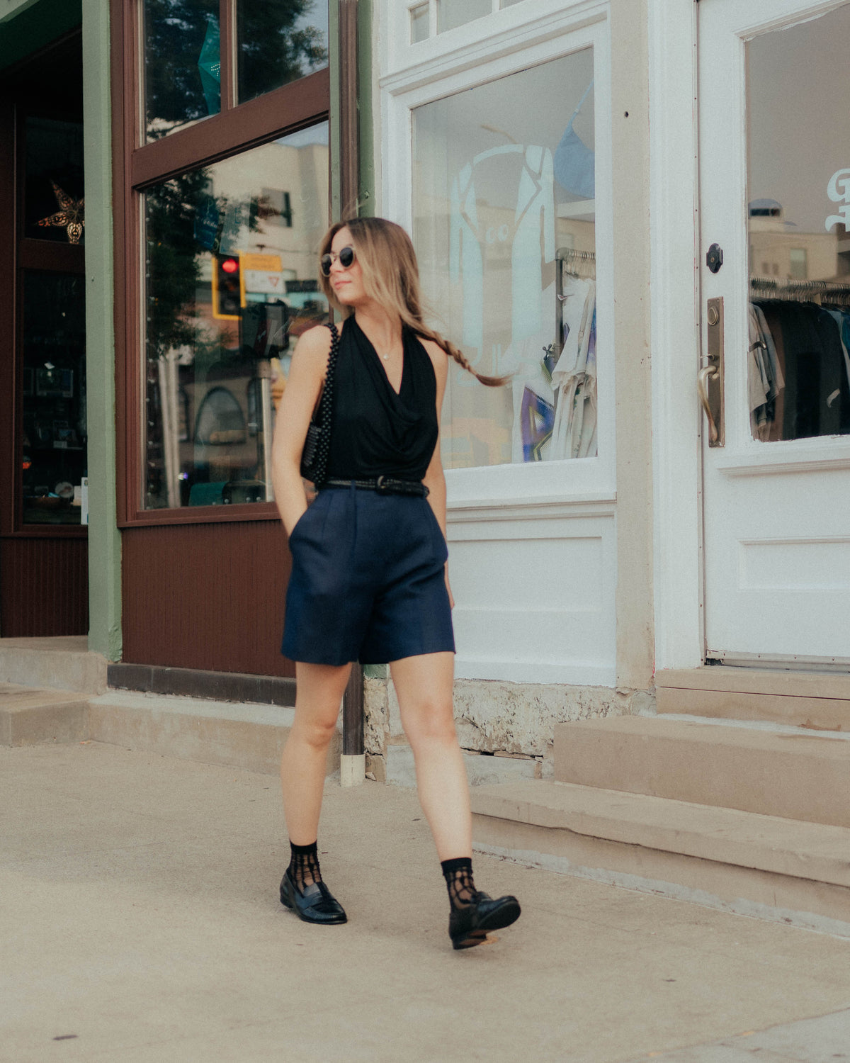 Black cowl neck top