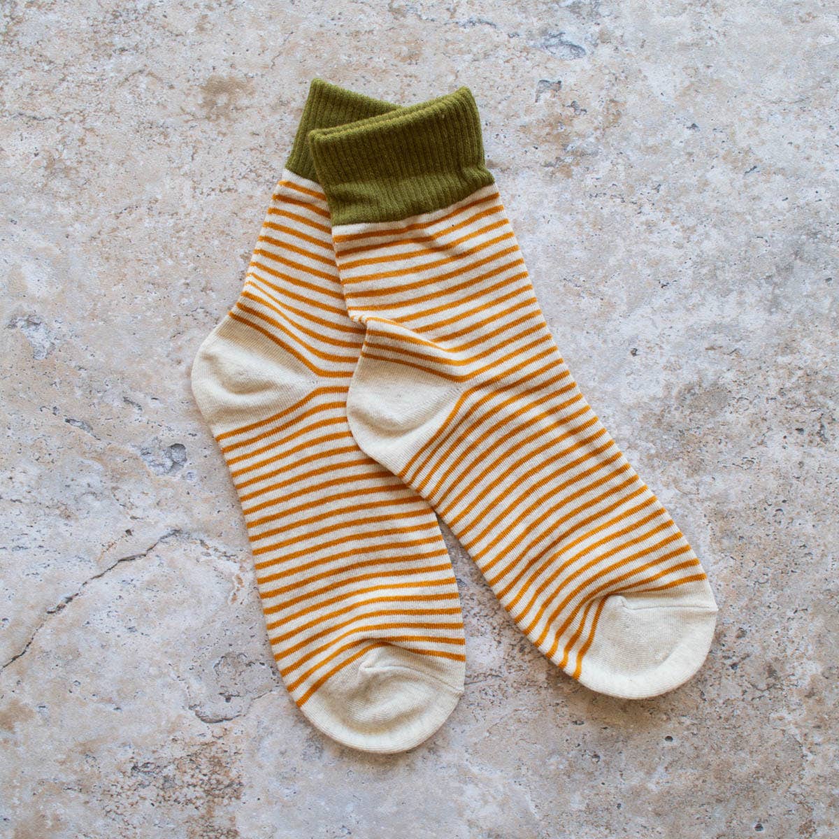 2 Tone Stripe Casual Socks: Olive/Oatmeal