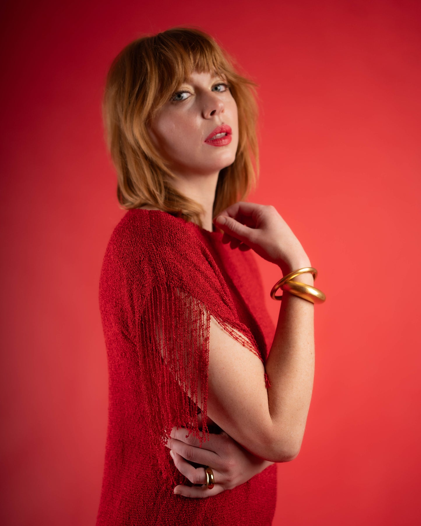 Panache red knit fringe dress