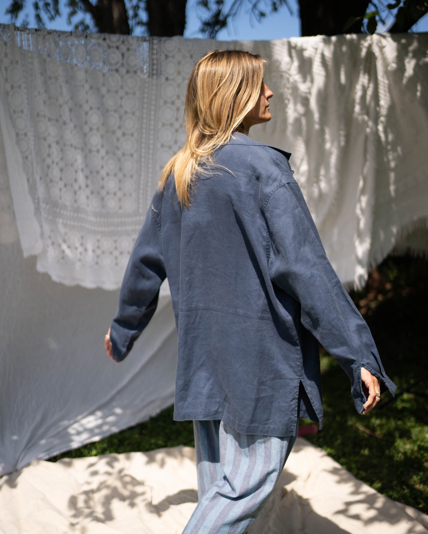 Navy linen chore jacket
