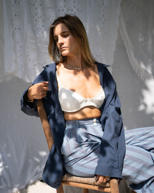 DKNY white cotton denim bralette