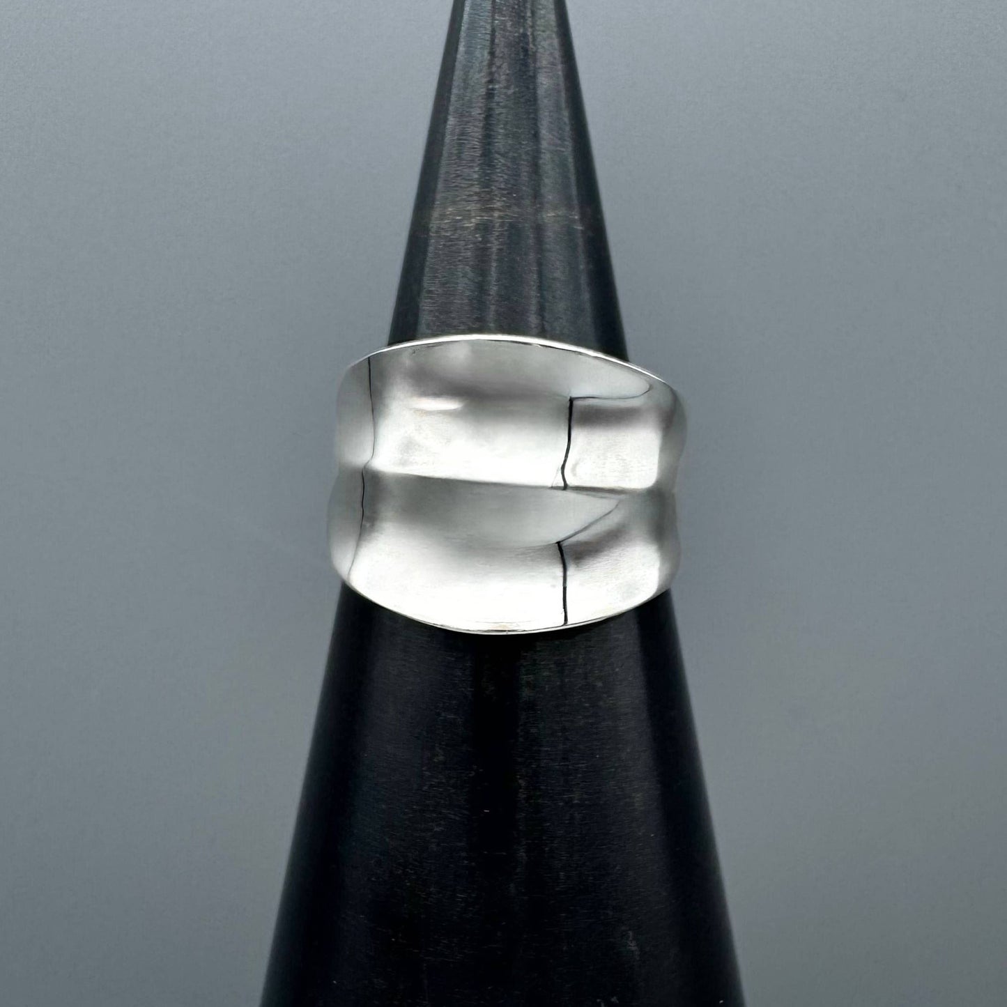 Silver Double Concave Statement Ring: 6