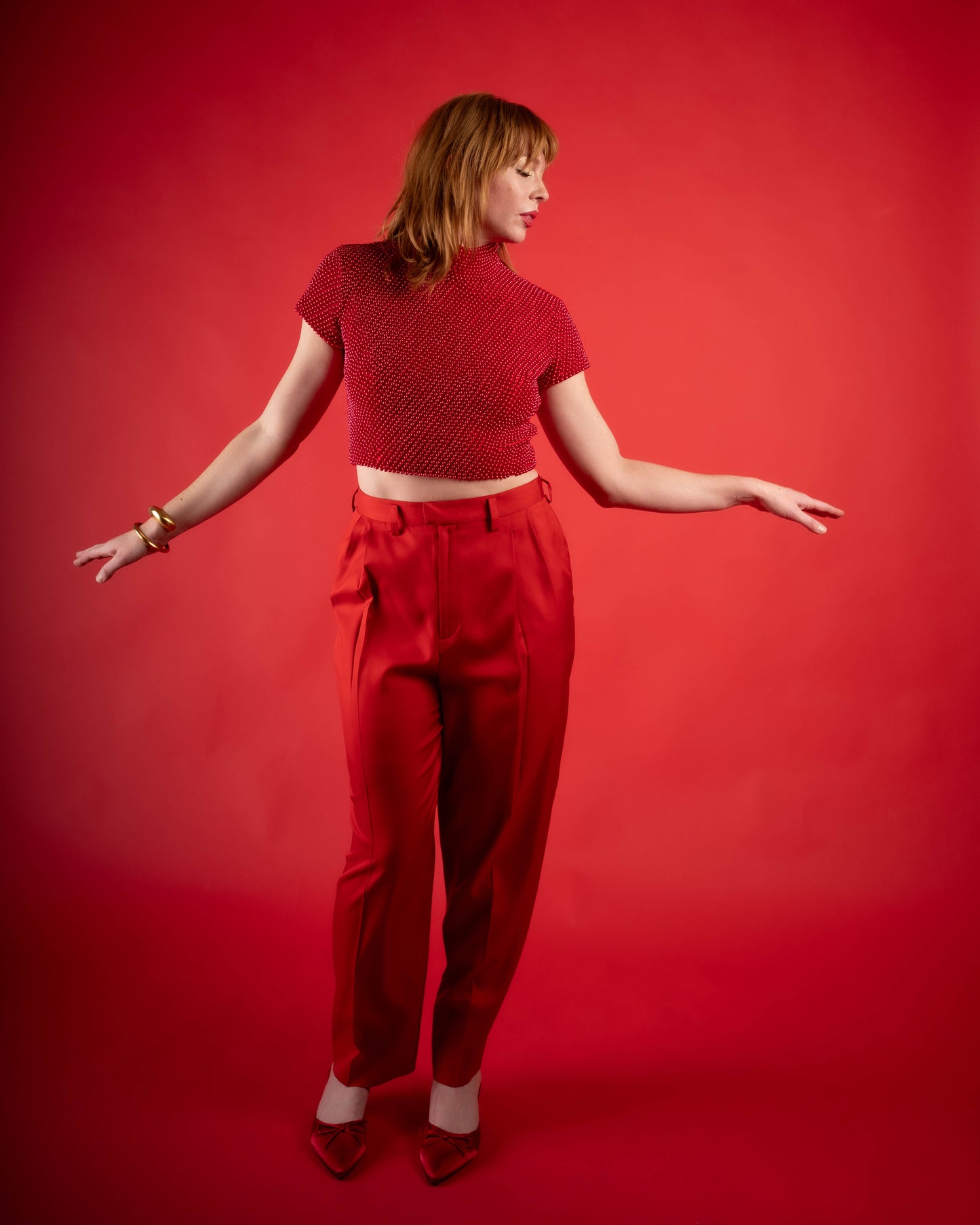 Ellen Tracy red silk pant as is