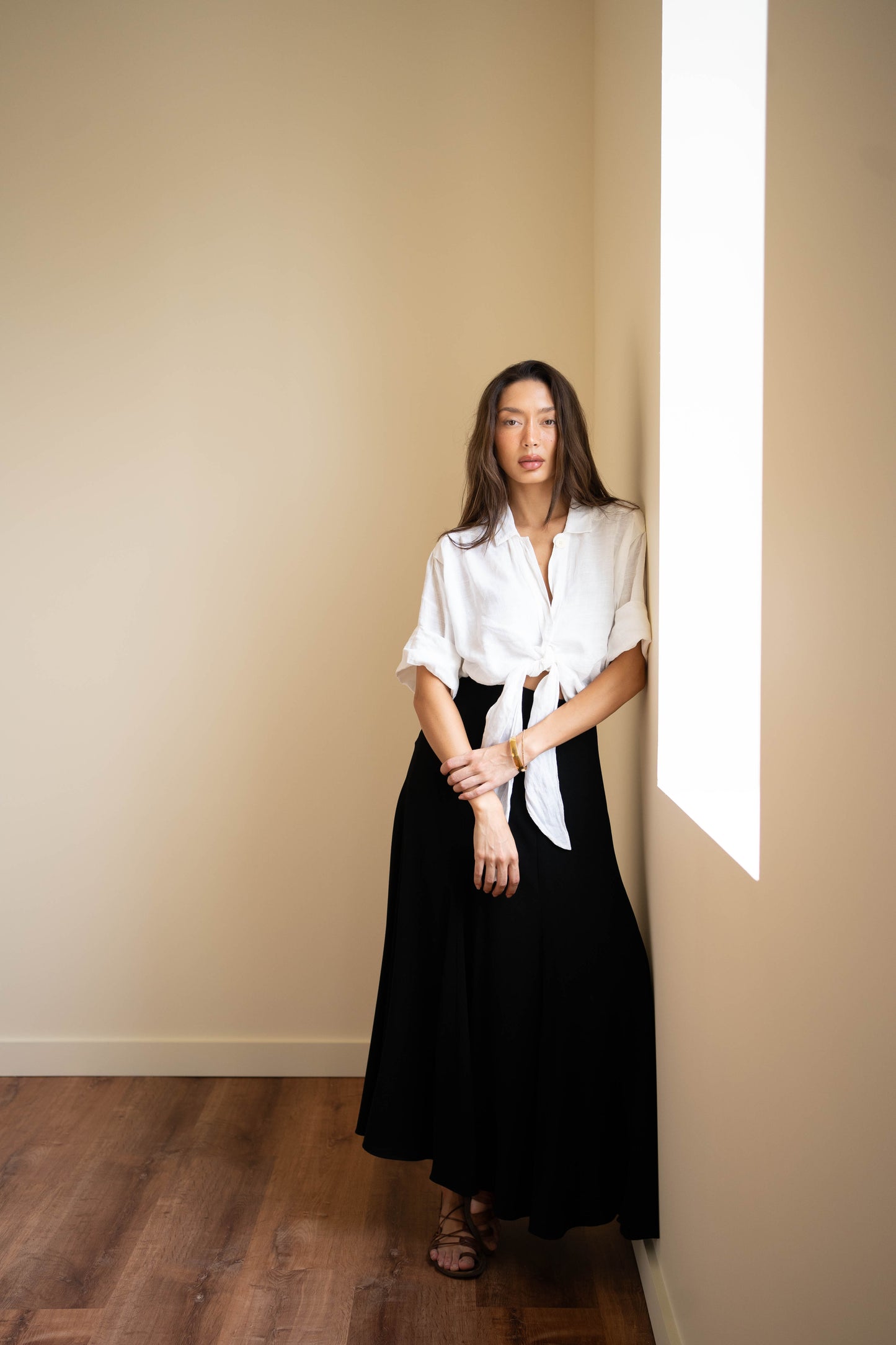 Zelda black crepe draped ankle skirt