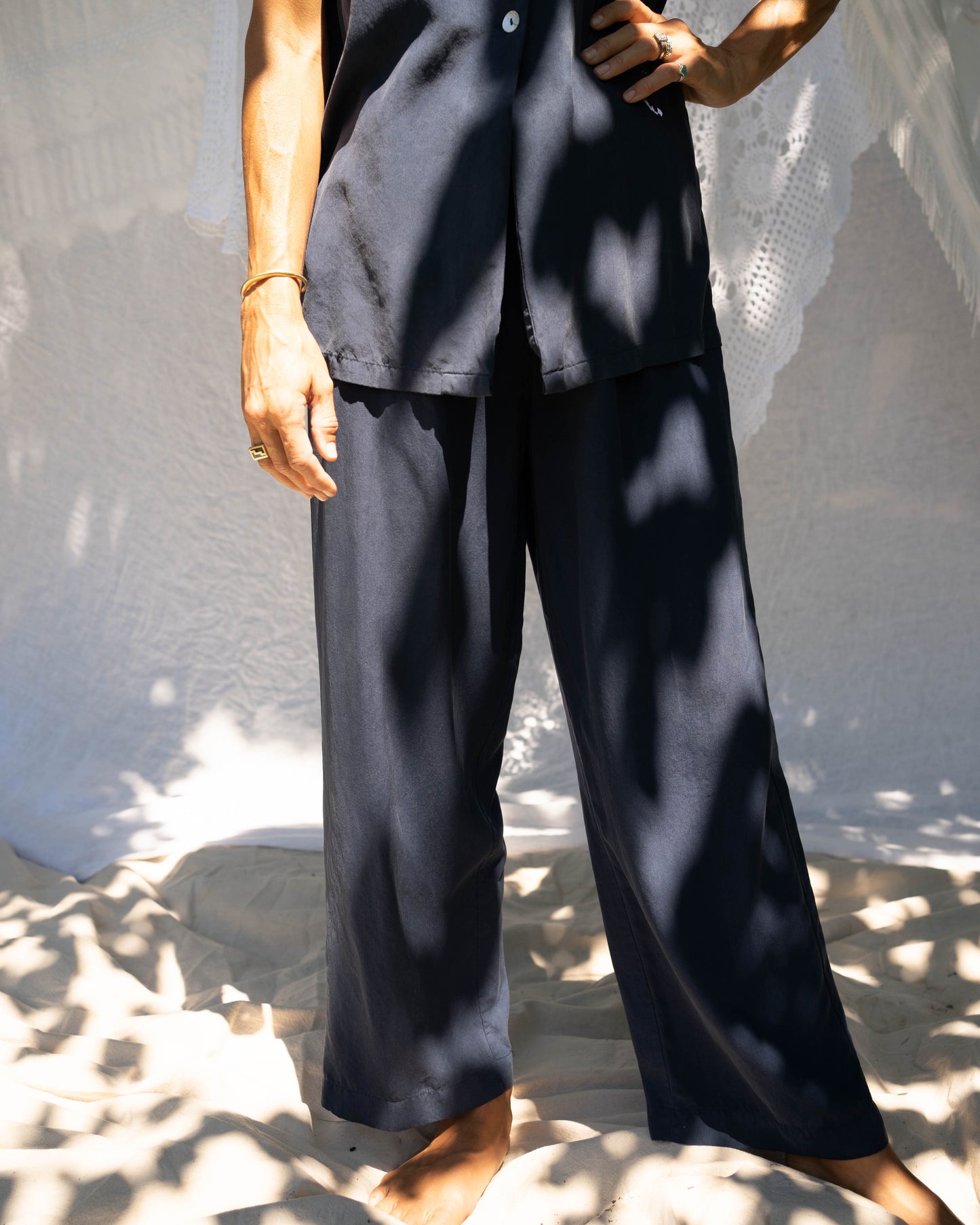 Clio navy silk vest set