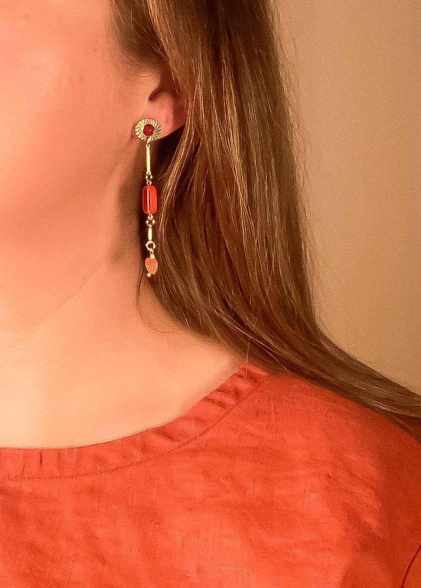 Carnelian Mismatched Composition Earrings
