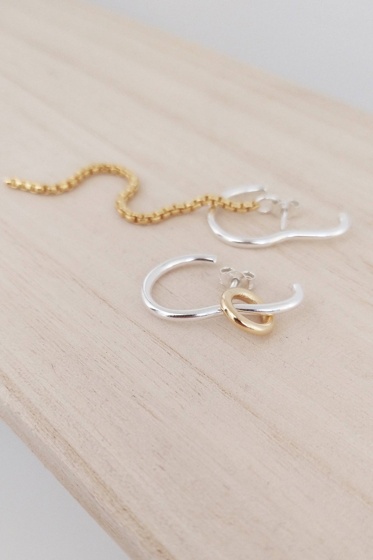 Modern sterling silver earrings, Mira earrings, bicolor