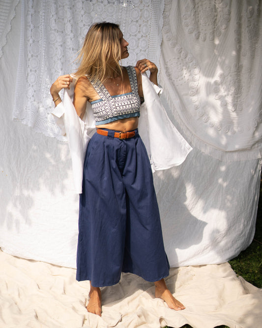 Navy pleated mega culottes