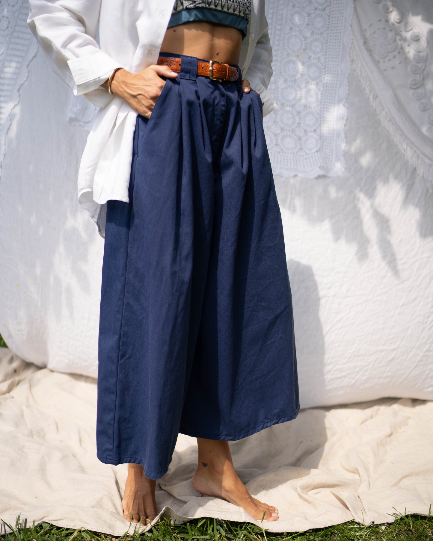 Navy pleated mega culottes