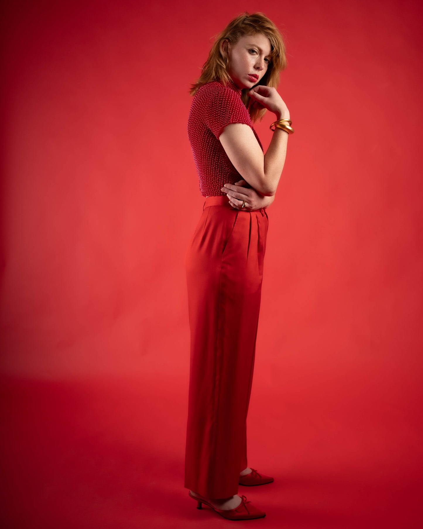 Ellen Tracy red silk pant as is