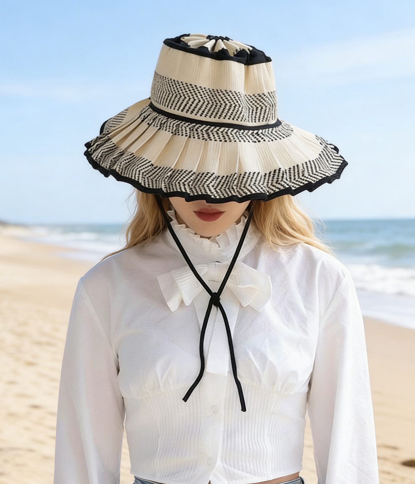 Checkered Straw Sun Hat: Black/navy/green