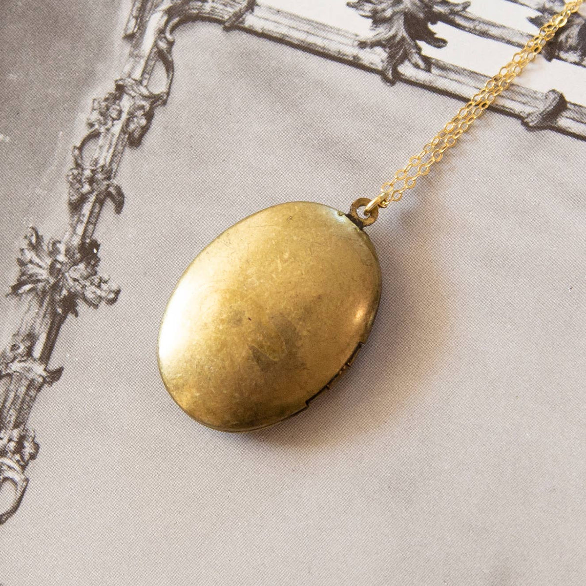 Vintage Large Antique Brass Oval Locket