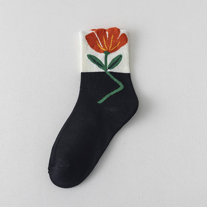 Solid flower-top socks
