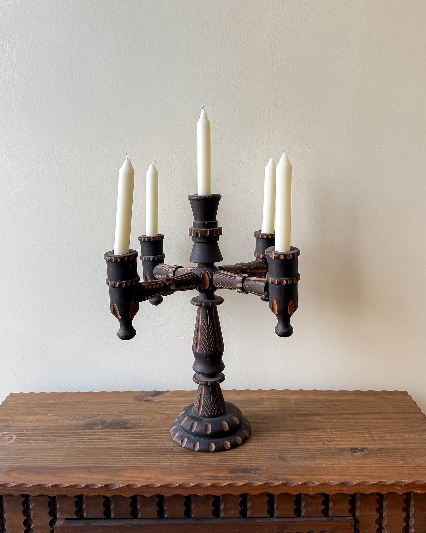 Carved wood candelabra