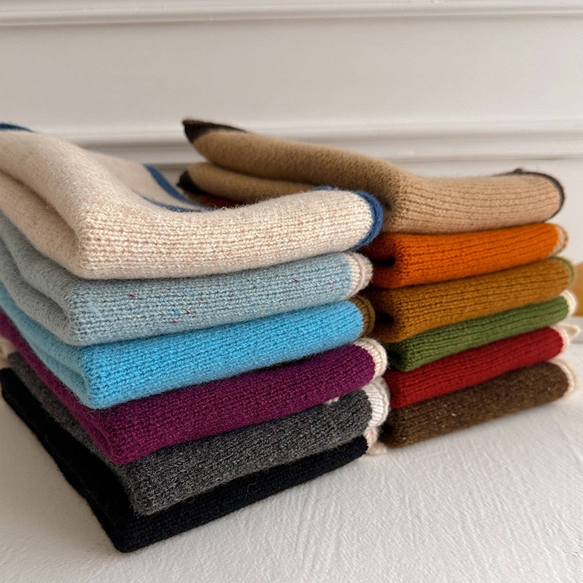 Colorblock Wool Knit Pull-Through Scarf - assorted colors