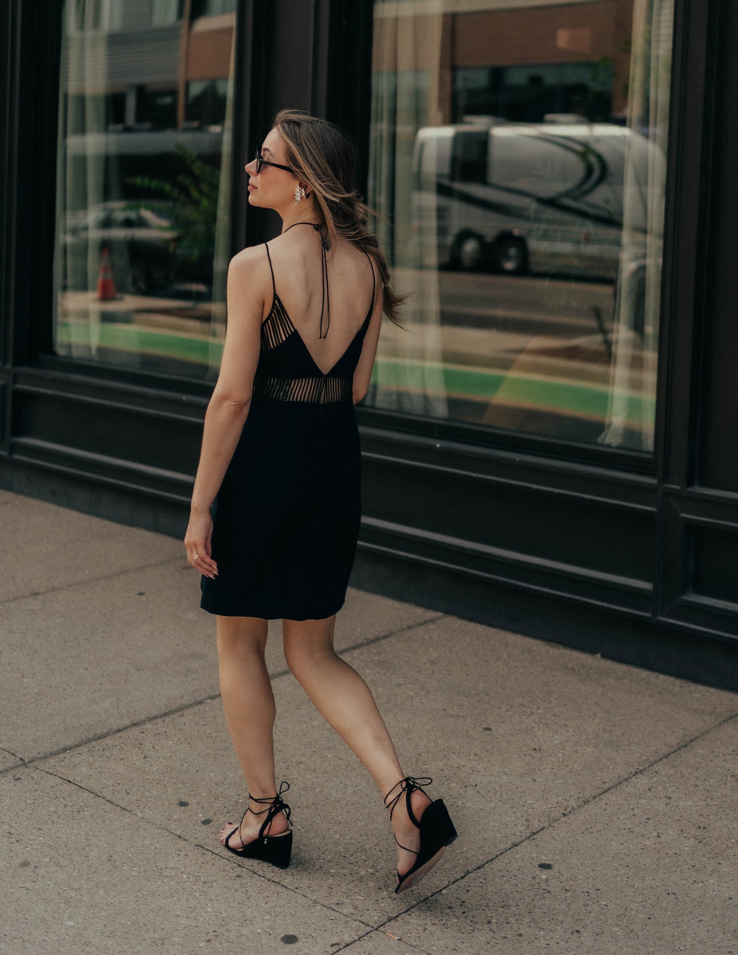 Caché black peekaboo midriff dress
