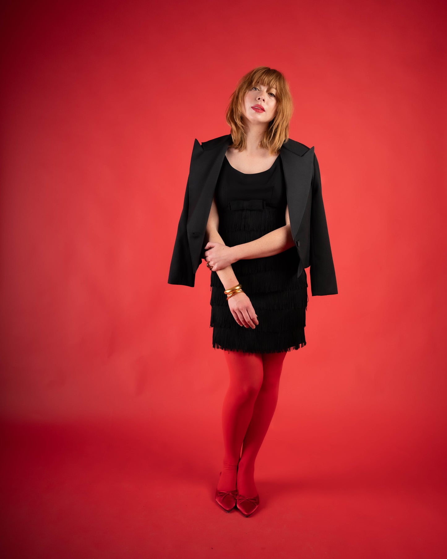 Black fringe 1960s party dress