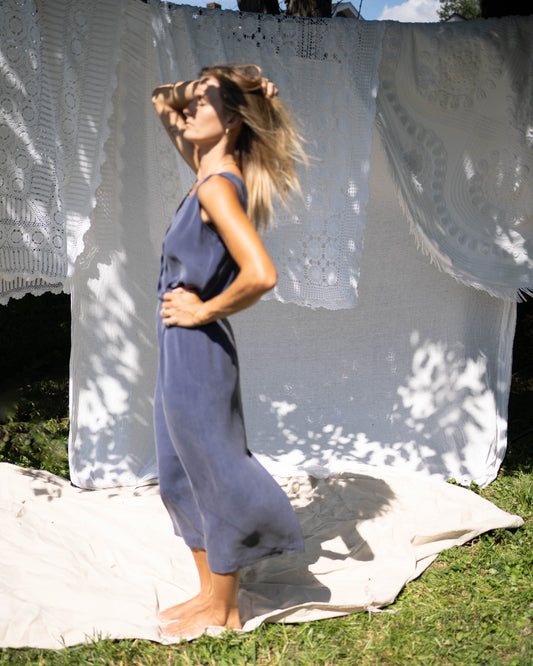 Navy brushed silk three-piece set