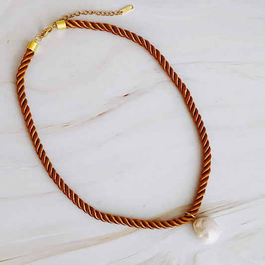 Satin Rope Baroque Pearl Necklace: Tanned Nude