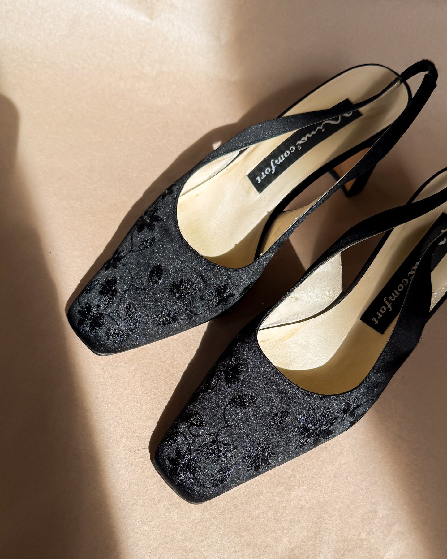 Nina black satin slingbacks