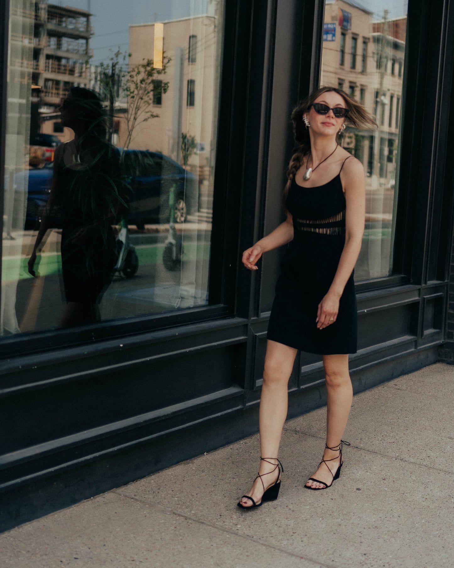 Caché black peekaboo midriff dress